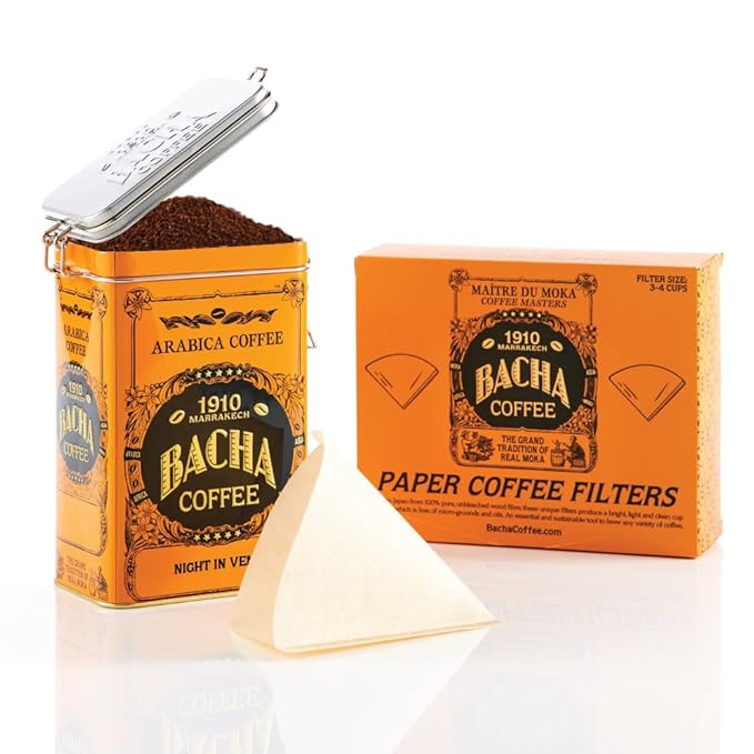 Bacha Coffee | Night in Venice Fine Flavoured Coffee, Autograph Collection, 100% Arabica Specialty Coffee, Ground Beans, Medium Roast, 350g & 100% Natural Unbleached Wood Fibre Paper Filters, Large