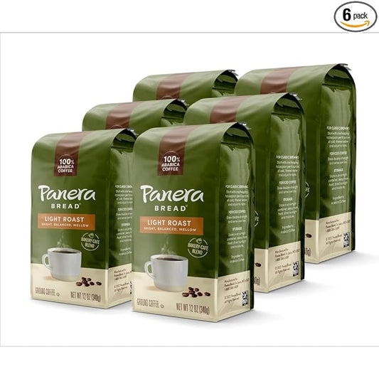 Panera Light Roast, Ground Coffee, 100 percent Arabica Coffee, Bagged 12oz, Pack of 6