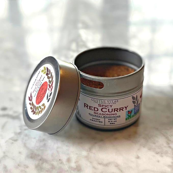 Spicy Red Curry Seasoning | Authentic Artisanal Spice Blend | All Natural, Non GMO | Hand Made in Small Batches | Made in USA | Sustianably Sourced, Ultra Premium Gourmet Seasoning | No MSG | GLP-1 Friendly | Magnetic Tin | Gustus Vitae | #43