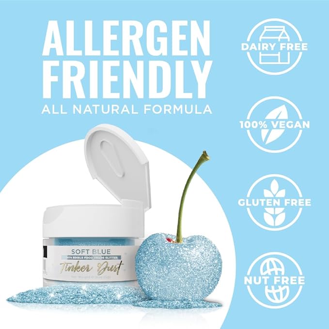 Bakell - Soft Blue Tinker Dust (5g, 1x Jar) Edible Glitter for Food, Desserts, and Beverages!