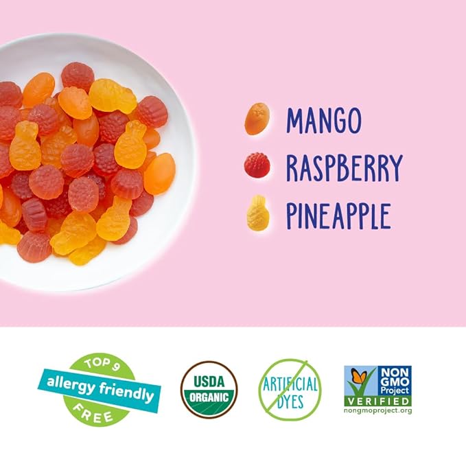 YumEarth Organic Assorted Tropical Flavor Fruit Snacks - Allergy Friendly (Top 9 Free), No Artificial Dyes or Flavors, Non GMO, Gluten Free, Vegan Candy Snacks - 0.7 Ounce (Pack of 5)