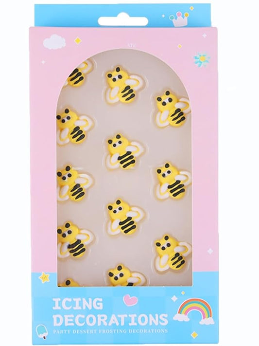 Edible 12 pieces Bee cake decorations, Bees cupcake toppers, perfect Icing Cookies decro for Valentine's Day Birthday Halloween Thanksgiving Christmas party Team Dinner