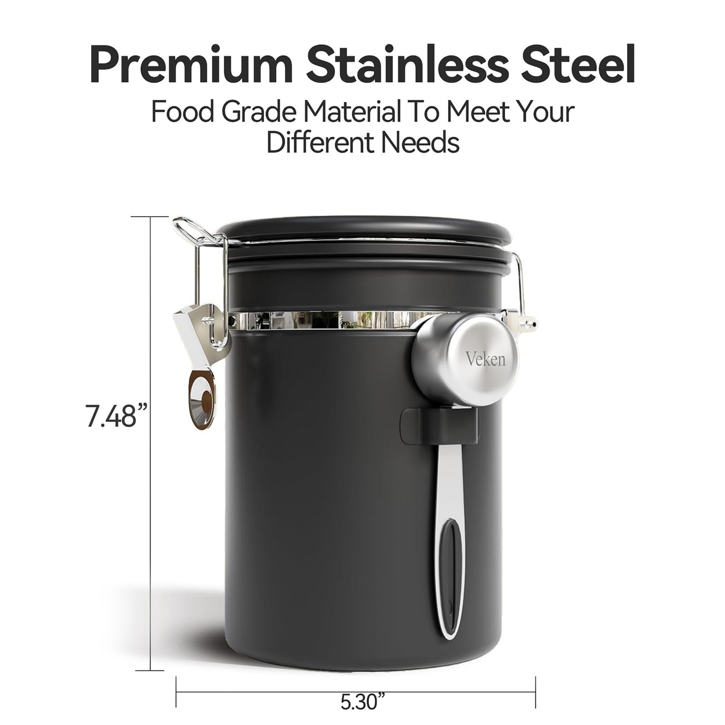 Veken Coffee Canister with Window, Airtight Stainless Steel Container, 22OZ