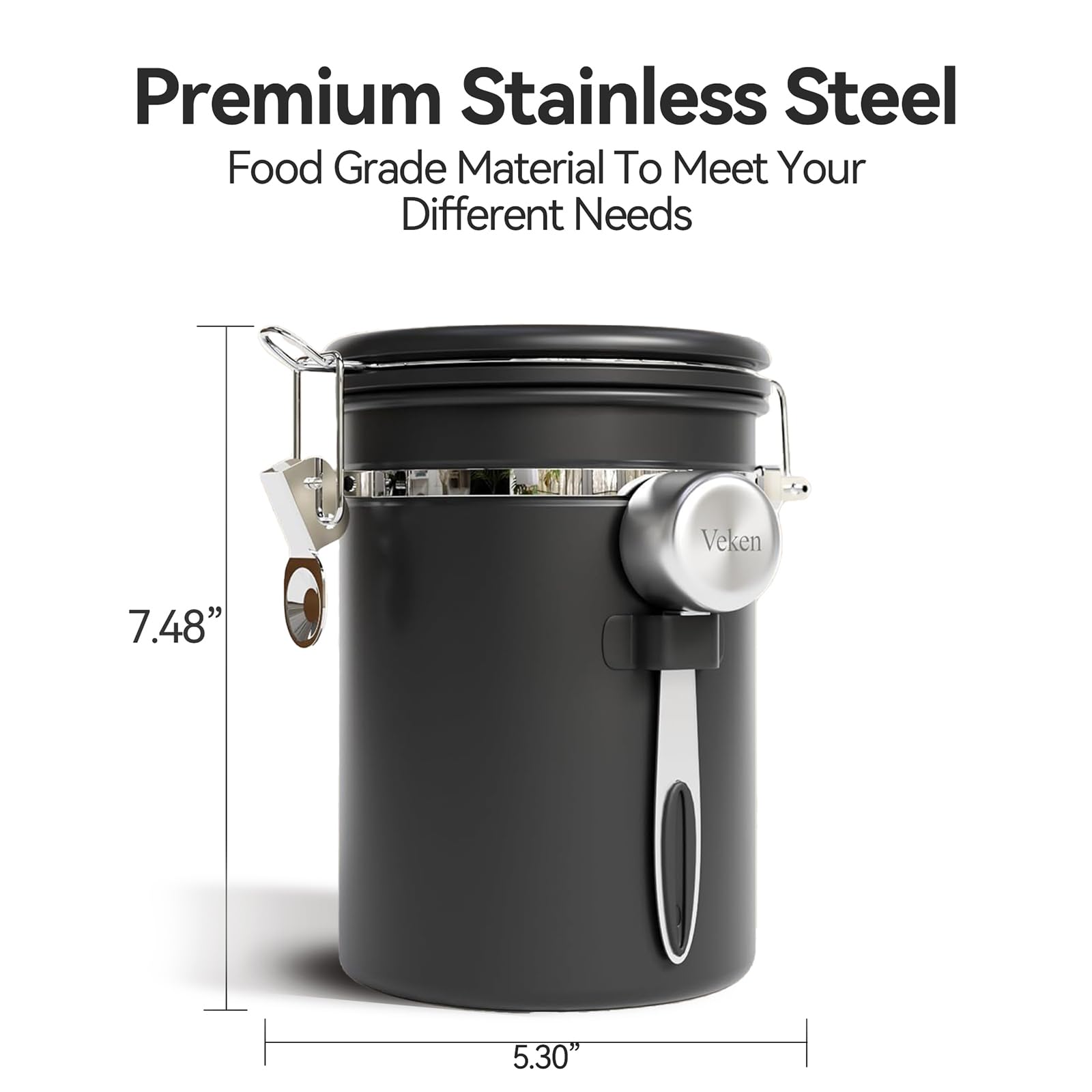 Veken Coffee Canister with Window, Airtight Stainless Steel Container, 22OZ