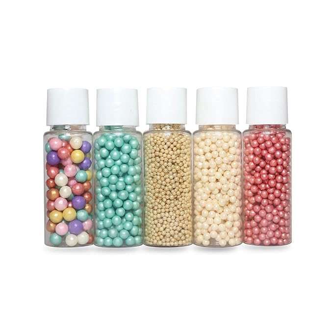 Sprinkles - Confect Sprinkles for Cakes & Cupcakes Decoration Assorted pack of 5 Rainbow Disco Ball Mashup Sprinkles Mix Teal, Champagne Gold, Pink, White, & Red Gragees - 3.5 Oz