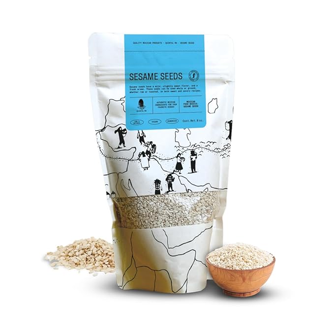 Quintal Mx Premium Quality White Sesame Seeds - 100% Natural Mexican Sourced Sesame Seeds Whole - Ajonjoli Semillas - Gluten Free - Vegan - Non GMO - 6 Oz Resealable Bag