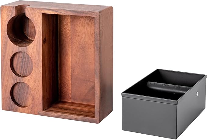 Gdrasuya10 58MM Espresso Knock Box and Tamping Station Coffee Milk Tea Machine Accessories Wooden Tool Stainless Steel Storage Boxs for 2.28" Tamper Distributor Portafilter