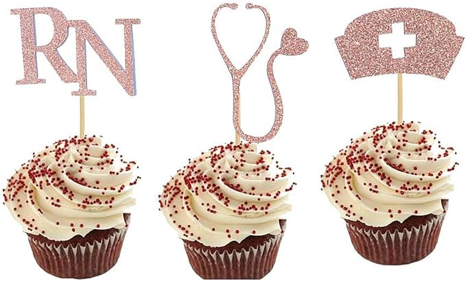 STOBOK 24pcs Cupcake Toppers for Medical Rn Themed Graduation Party Nurse Cupcake Toppers Nurse Graduation Cupcake Picks Themed Party Supplies