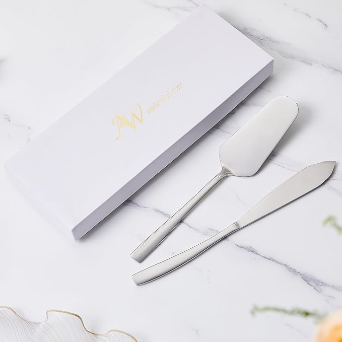 AW BRIDAL Silver Cake Cutting Set for Wedding Stainless Steel Cake Cutter Pie Server for Birthday Parties Bridal Shower Anniversary Wedding Gifts for Couples