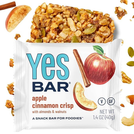 The YES Bar Apple Cinnamon Crisp ??Plant Based Protein, Decadent Snack Bar ??Vegan, Paleo, Gluten Free, Dairy Free, Low Sugar, Healthy Snack, Breakfast, Low Carb, Keto Friendly (1.4 oz Bar)