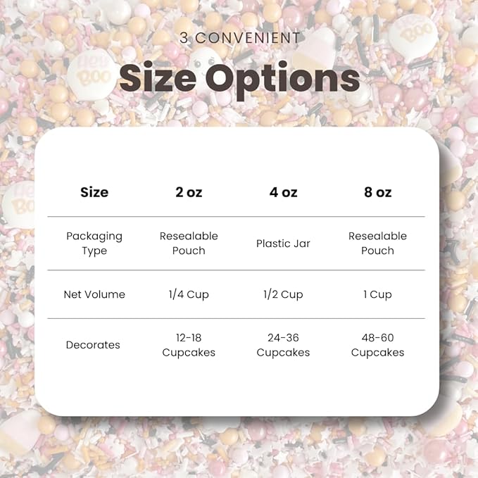 Sprinkle Pop Boo Bash Sprinkle Mix| Orange Pink White Sprinkles with ~12 Ghost Shapes, Candy Corn & Hey Boo Royal Icing| Halloween Sprinkles Made in USA for Decorating Cakes Cupcakes Cookies, 4oz