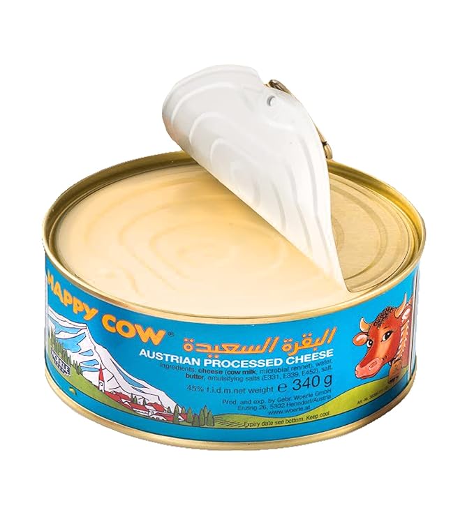 Happy Cow Halal Austrian Processed Cheese 12 OZ (340g) Easy Open Can, Rich Cheddar Flavor, Long Shelf Life, Perfect for Cooking, Snacking,Camping