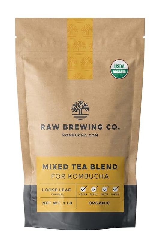 Kombucha.com Certified Organic Loose Leaf Tea - Kombucha Brewing Blends (Black/Green/White Tea Blend, 1 Pound). Makes up to 50 gallons.