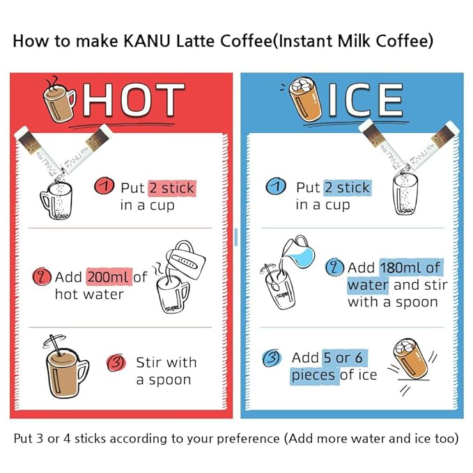 Korean Latte - Korean 3 in 1 Instant Coffee Variety Sample Packets with Gift Box Set, Maxim Supreme Gold KANU Latte 4 Mix Combination 16 Sticks