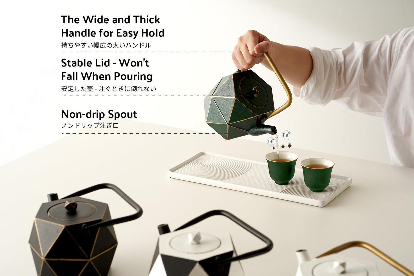 Toptier Cast Iron Teapot, Stovetop Safe Japanese Cast Iron Tea Kettle, Diamond Design Tea Pot with