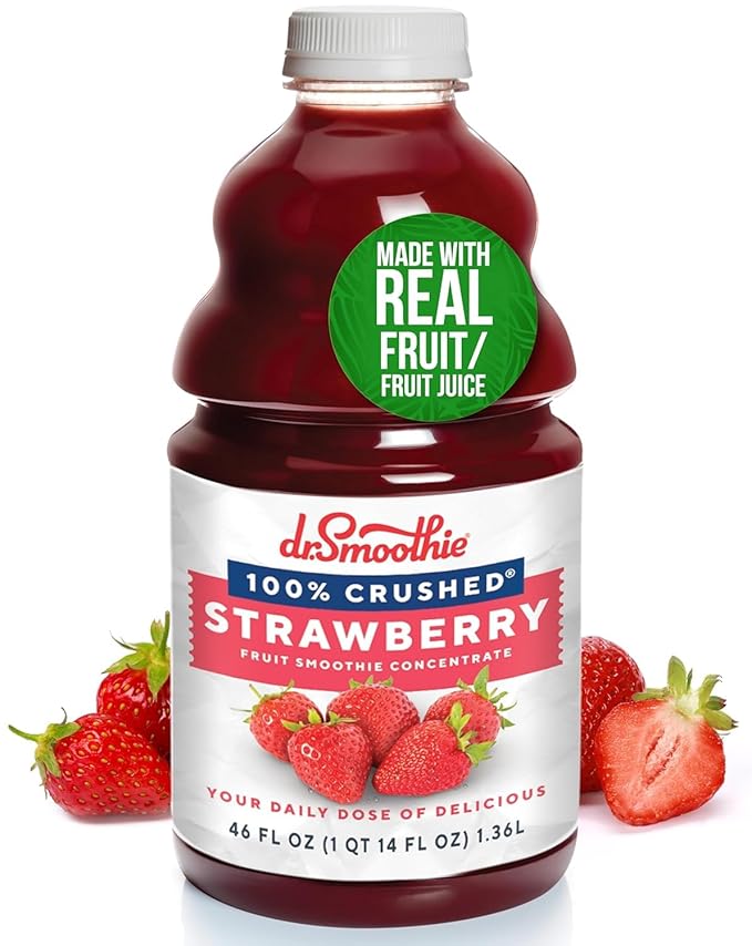 Dr. Smoothie 100% Crushed Strawberry ??No Added Sugar, Made with Real Fruits/Fruit Juice ??Vegan, No Artificial Colors or Flavors ??Juicy Strawberries for a Sweet & Vibrant Treat ??46 oz Bottle