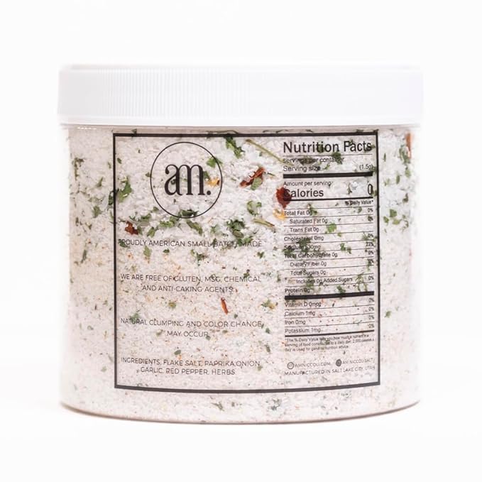 AM SIGNATURE SALT | Universal Cooking Signature Salt | All-Natural Seasoned Salt Blend of Gourmet Flake Kosher Salt, Herbs, Spices | 16oz | Created by Chef Marco and Aubrey Niccoli