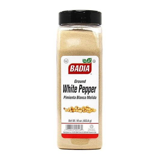 Badia Ground White Pepper, 16 oz ??Smooth, Mellow Heat and Delicate Flavor for Light Sauces, Soups, Poultry and Seafood