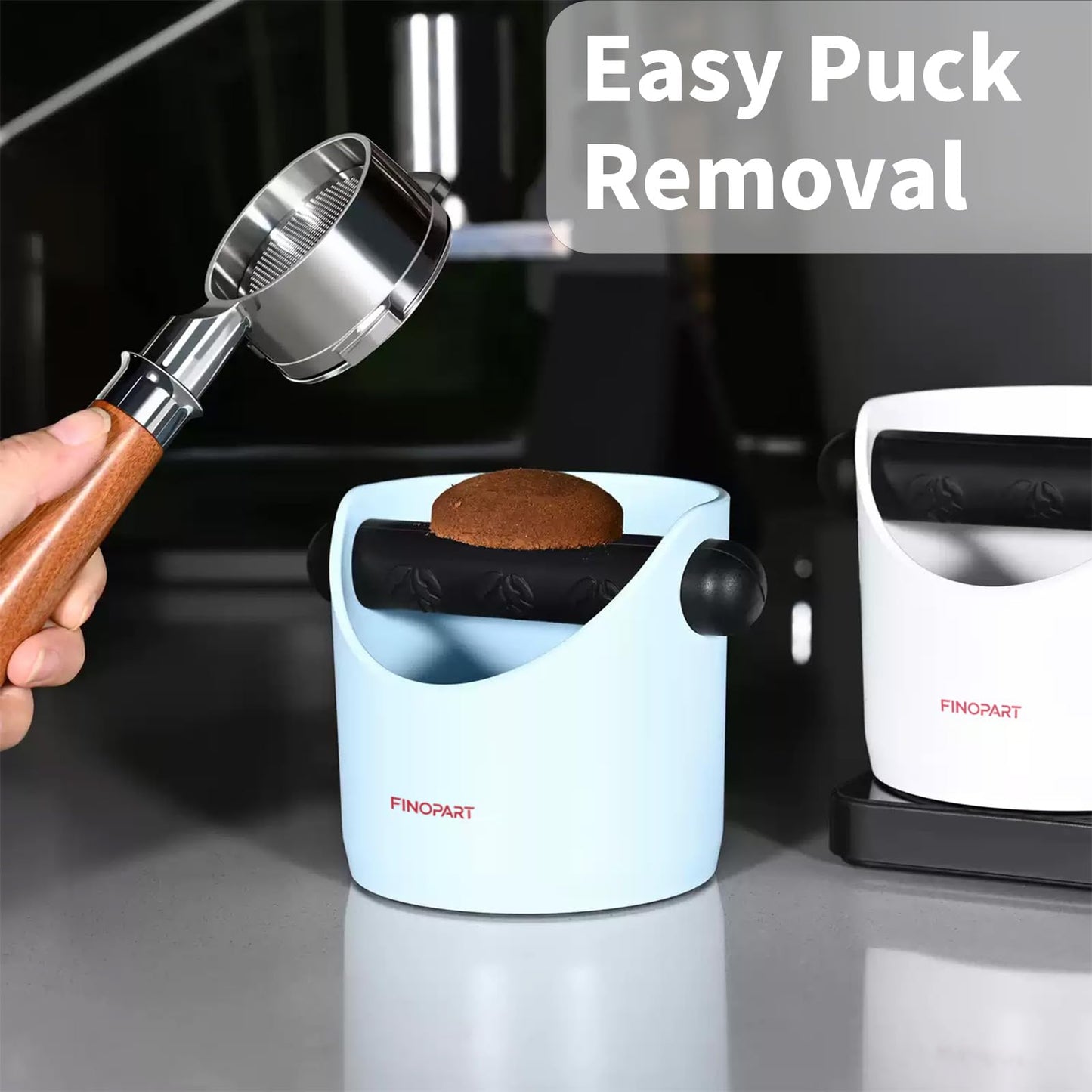 Coffee Knock Box 4.3 Inch, Barista Espresso Knock Box with Removable Knock Rod, Non-Slip Base