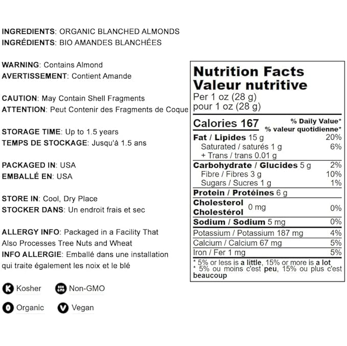 Food to Live Organic Almond Flour, 25 Pounds - Extra Fine Blanched Prime Meal, Non-GMO, Low Carb, Culinary Grade, Kosher, Keto, Paleo and Vegan Super Powder, Bulk
