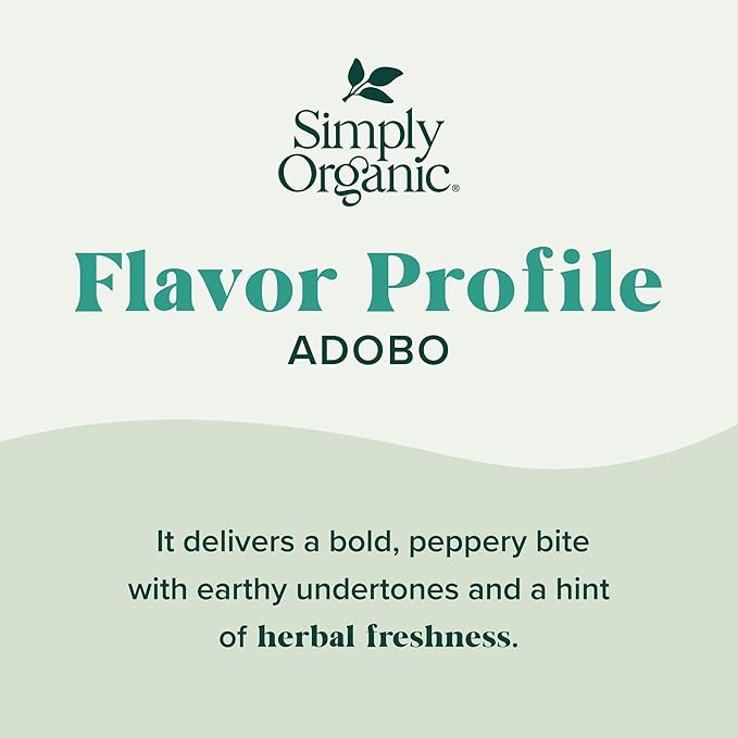 Simply Organic Adobo Seasoning, 4.14-Ounce, Garlic, Onion& Pepper Blend, Add Depth Without Heat To Fish, Meats, Rice, Kosher