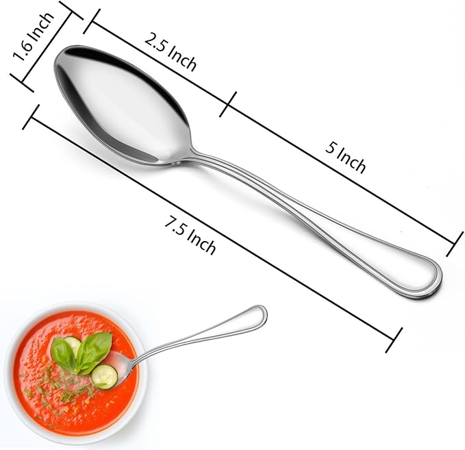 BEWOS 24-Piece Spoons Silverware - 7.5-inch Dinner Spoons Set, Food Grade Stainless Steel Tablespoons, Sturdy Metal Spoon, Mirror Polished Tablespoon, Dishwasher Safe, Multipurpose Utensils Bulk