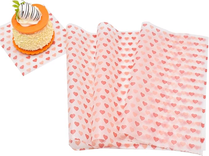 Wax Paper Sheets Love Heart Graphic Food Colored Candy Sandwich Wrap Waterproof Greaseproof Paper Suitable For Food Wrap And Packing (100Sheets)