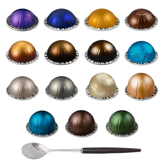 Variety Discovery Sampler 15 Capsules Pack with Spoon, 15 Assorted Flavors Pods, Coffee & Espresso Pack Coffee Mix Capsules Pods