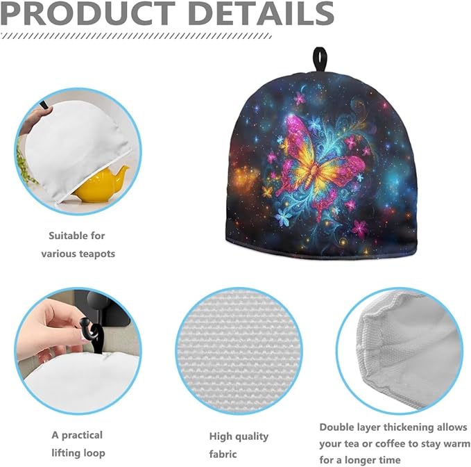 Colorful Butterfly Teapot Dust Proof Insulated Kettle Decorative Teapot Cover Warming & Insulating Extra Thick Tea Pot Cozies for Kitchen Home Table