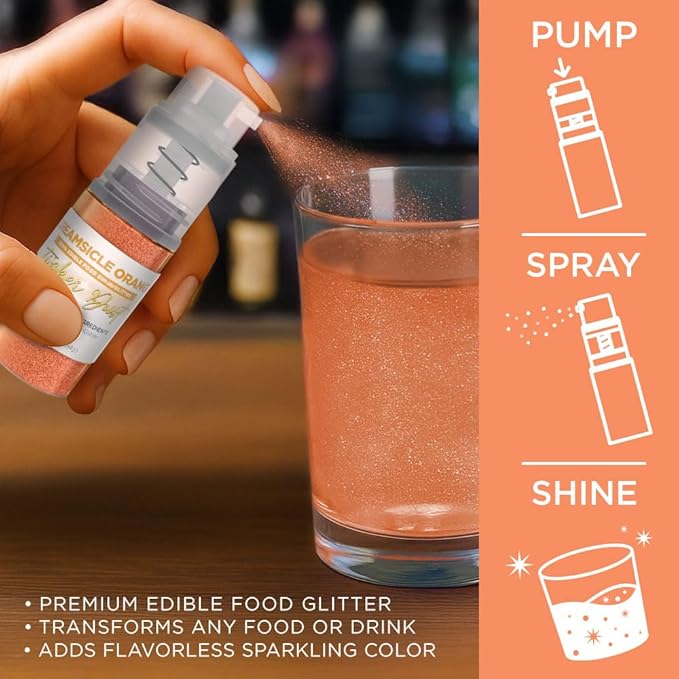 Bakell - Creamsicle Orange Tinker Dust (4g, 1x Mini Spray Pump) Edible Glitter for Food, Desserts, and Beverages!