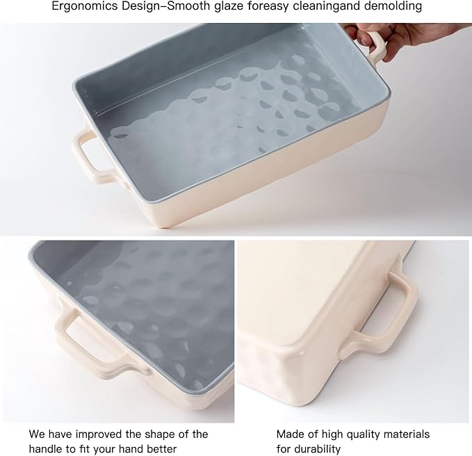 Fun elements 4.3-Quart Ceramic Baking Pan, 9 x 13-Inch Rectangular Baking Pan with Handles for Casseroles, Cakes, Lasagna Dish, Makes a Great Thanksgiving Christmas Gift (Grey)