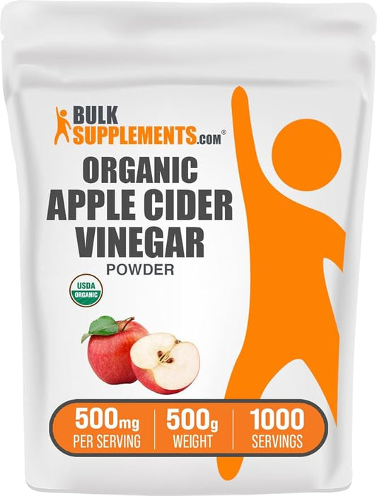 BulkSupplements.com Organic Apple Cider Vinegar Powder - Apple Cider Vinegar Supplement, ACV for Digestive Support - Vegan & Gluten Free, 500mg per Serving, 500g (1.1 lbs) (Pack of 1)