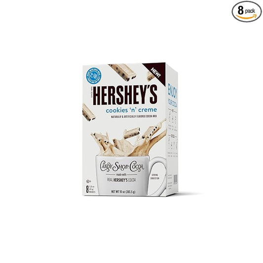 Candy Shop Cocoa HERSHEY'S COOKIES 'N' CREME Cocoa Mix Hot Chocolate Make Hot or Iced Cocoa Made With Real Milk Gluten Free 1.25 oz Packet (8 count)