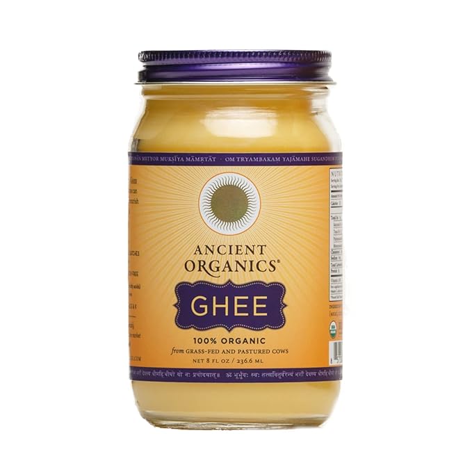 Ancient Organics Ghee, Organic Grass Fed Ghee Butter ??Gluten Free Ghee, Clarified Butter, Vitamins & Omegas, Lactose Reduced, 100% Certified Organic, Kosher, USDA Certified ??8 Fl Oz (Pack of 1)