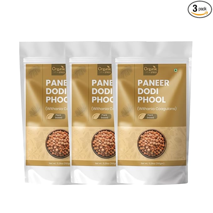 Organic Spree Paneer Dodi Phool 150g – Withania Coagulans – Pure Indian Rennet for Metabolic Wellness - Pack of 3