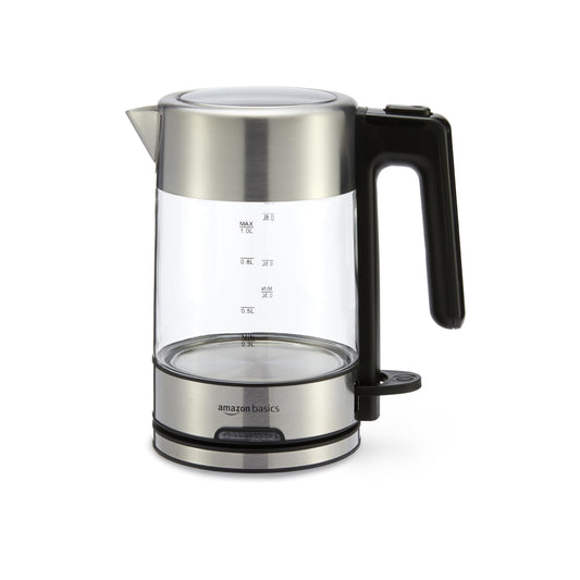 Amazon Basics Electric Kettle with Glass Carafe for Tea and Coffee, Fast Boiling, Auto Shut-Off