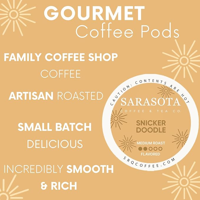 Sarasota K-Cup Coffee Pods | Medium Roast Flavored Coffee | Snickerdoodle Sugar Cookie | Single Serve for Keurig Brewers | Gourmet, Low Acid, Mold Free | 24 Count