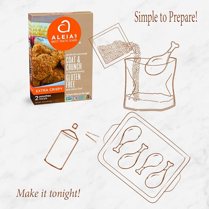 Aleia?셲 Gluten Free Coating & Breadcrumb Mix ??Assorted 2 Pack ??Includes Italian Bread Crumbs (13oz) & Extra Crispy Coating (4.5oz) ??Ideal for Meat, Seafood & Veggies ??Non-GMO, Dairy Free, Low Sodium, Kosher