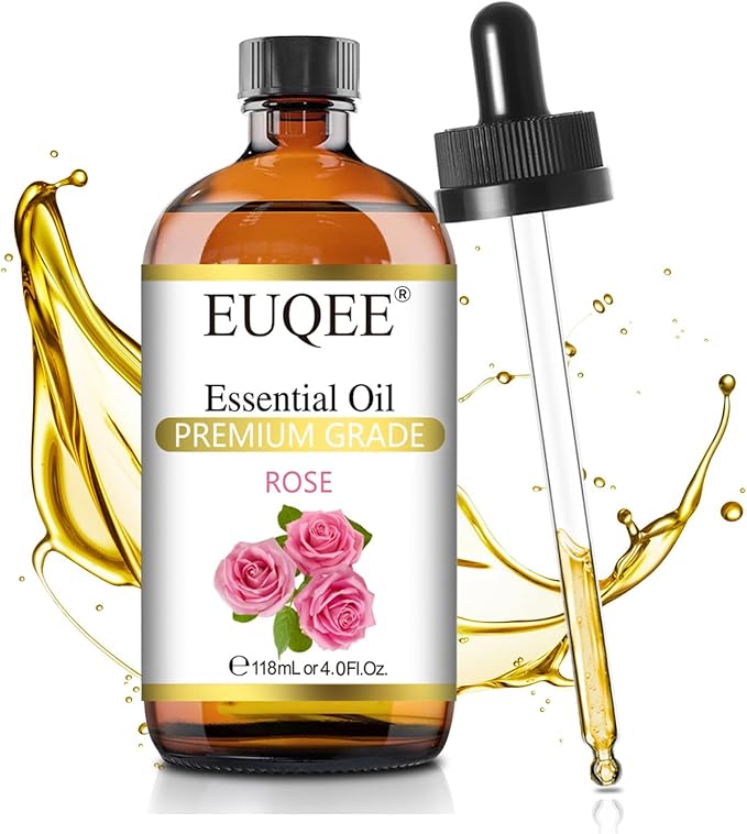Rose Essential Oil 118mL Large Capacity Rose Oil Premium Essential Oil with Glass Dropper for Diffuser, Soap & Candle Making, Aromatherapy - 4Fl. Oz
