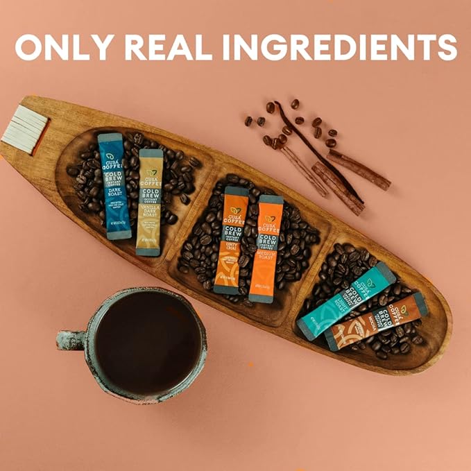 Cusa Tea Instant Coffee Variety Packets | Light Medium Dark Vanilla Mocha and Dirty Chai Flavors | Premium Coffee Drink Mix Gifts (30 Single Pack)