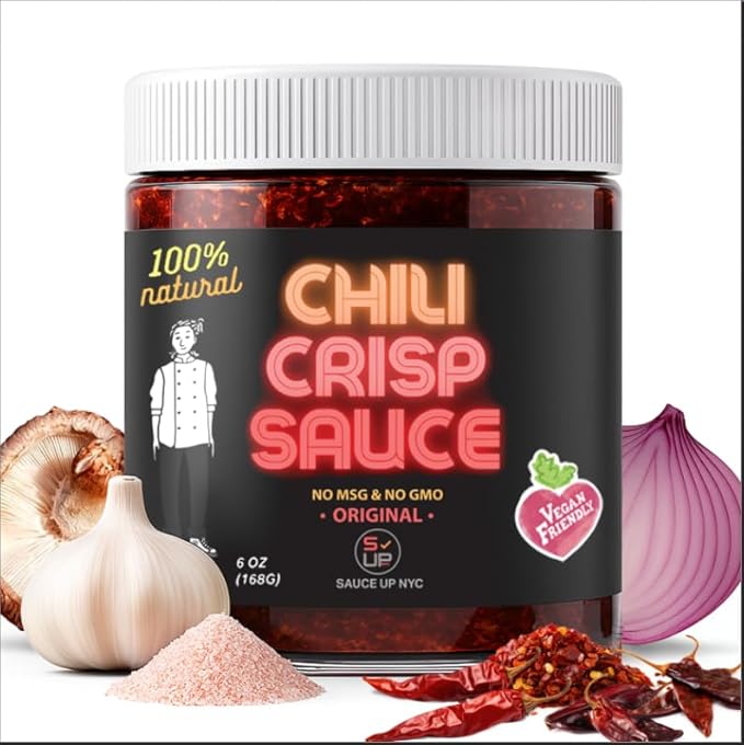 SAUCE UP Original Chili Crisp Sauce & Chili Oil 6oz ??Spicy, Sweet, Crunchy Umami Flavor | Natural, Vegan, Keto, Gluten-Free, No MSG | 13 Superfoods | Handcrafted Gourmet Sauce Made in NYC