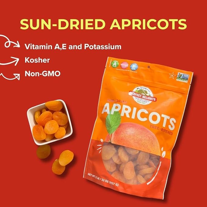 Perfect Delights Sun-Dried Turkish Apricots, Vegan & Healthy Fruit Snack for Kids and Adults - Single Pack (32 oz)