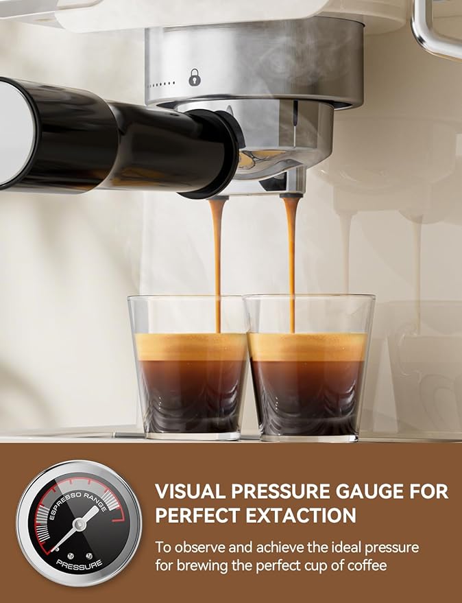 Espresso Machine 20 Bar, Professional Espresso Maker with Milk Frother Steamer Wand, Retro Coffee Maker Cappuccino & Latte Machine for Home, 1.8L Removable Water Tank, Off-white