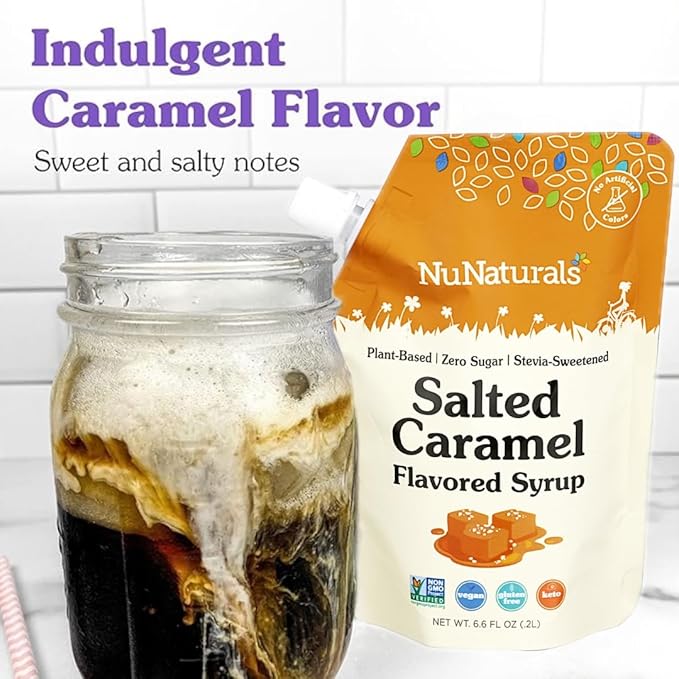NuNaturals Stevia Syrup, Sugar-Free Sweetener, Plant-Based Sugar Substitute, Zero Calorie, Salted