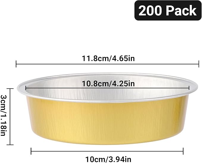 Beasea Aluminum Ramekins 200 Pack, 7.3oz 215ml Disposable Ramekins Foil Cups No Lids 4" Baking Ramekin Cupcake Aluminum Mini Baking Cups for Party - Golden