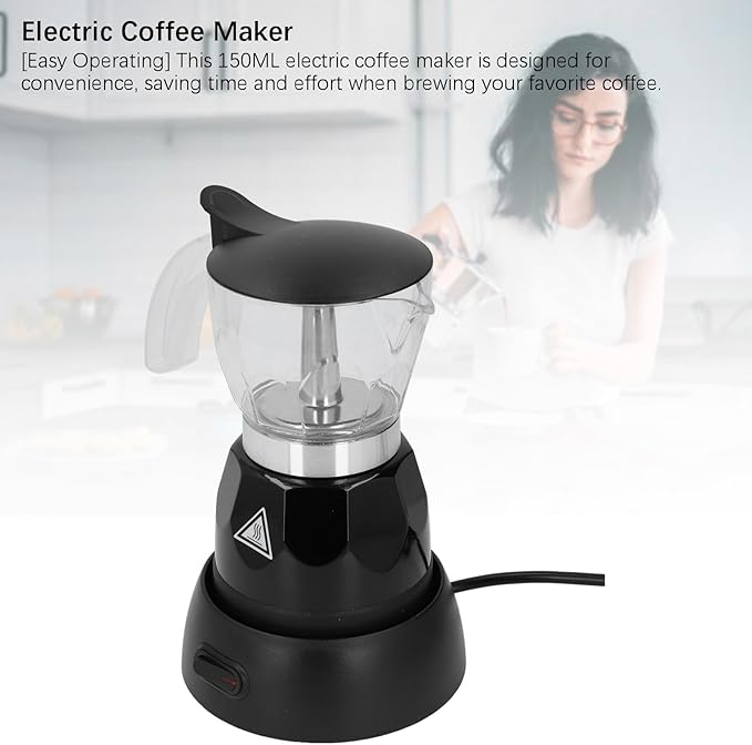 Asixxsix Electric Espresso Maker, 150ML Electric Espresso Coffee Maker, Electric mocha Pot with Detachable Base, Aluminum Electric Mocha Pot, Coffee Machine for Home Kitchen Office