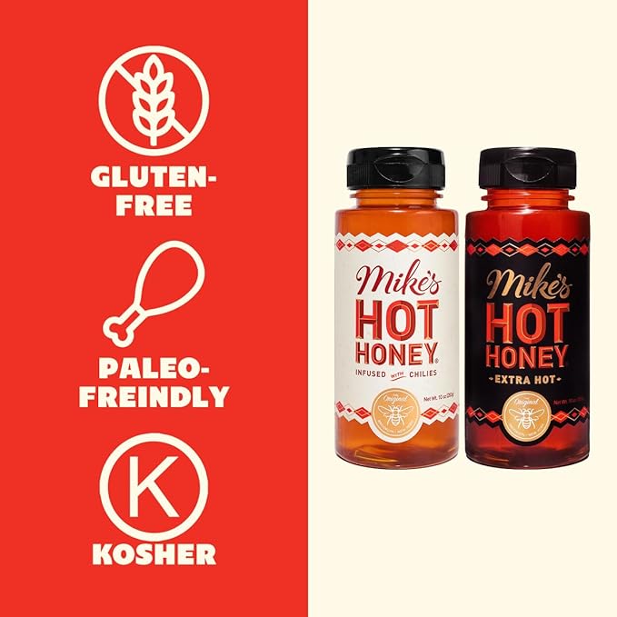 Mike's Hot Honey, Original & Extra Hot, America's #1 Spicy Honey with Chili Peppers, Gluten-Free, Paleo-Friendly, (10oz Bottle, 2 Pack)