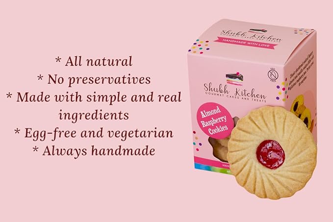Classic Almond Raspberry Cookies- Gourmet Jam-Filled Linzer Cookies, 100% Egg-Free & Vegetarian, Handmade with Almond Shortbread & Real Raspberry Jam, No Preservatives, 6 oz Pack