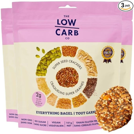 Super Seed Crackers, Gluten Free & Keto Friendly Healthy Snacks, Vegan, Zero Sugar, Paleo & Diabetic Friendly, Nut Free, 20g High Protein, 18g High Fiber, 3.56oz Each, 3-Pack, Everything Bagel