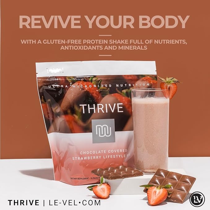 THRIVE Protein Shake | 16 Packets (35g Each) | Gluten-Free, Pea Protein Blend, Probiotics, Fiber & Digestive Enzymes | Supports Lean Muscle (16 Packets (Single Servings), Chocolate Covered Strawberry)